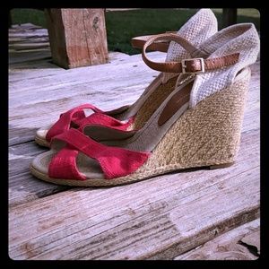 BCBGeneration women's red and tan wedges. Size 8